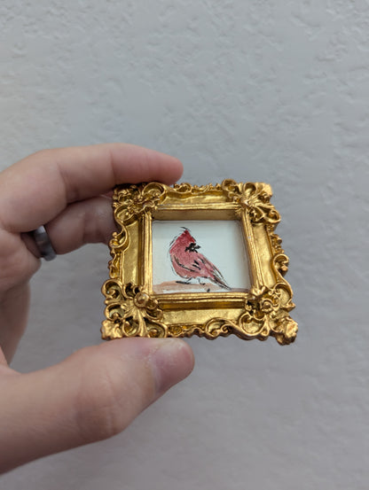 Mini Cardinal Bird Painting - Tiny Original Watercolor Art