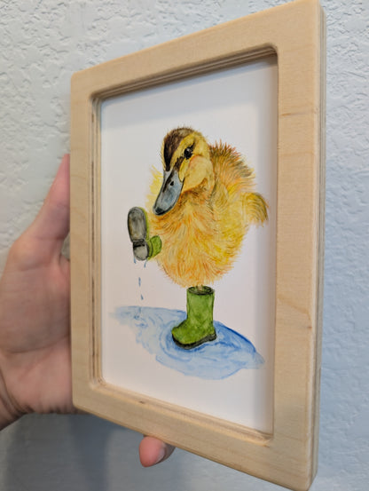 Baby Duck Wearing Boots Print - Solidframe Art by Lora Cavallin