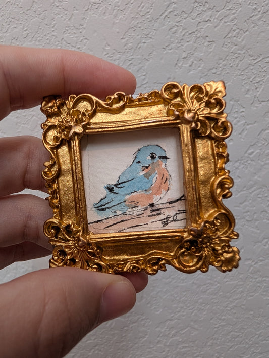 Mini Bluebird Painting - Original Watercolor Art by Lora Cavallin