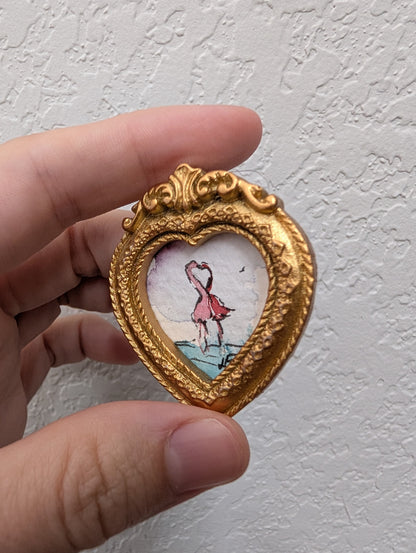 Mini Flamingos in Love Painting - Original Watercolor Art by Lora Cavallin