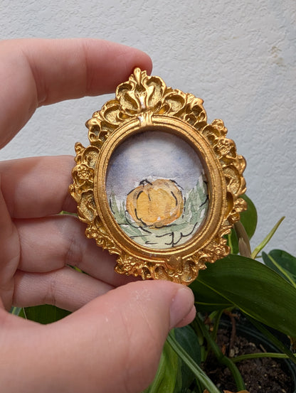 Mini Pumpkin Painting - Original Watercolor Art by Lora Cavallin