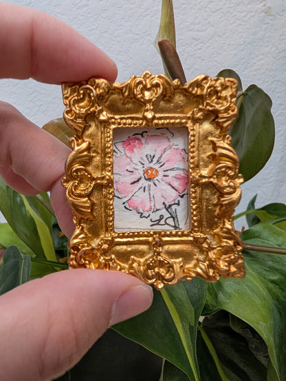 Mini Pink Flower Painting - Original Watercolor Art by Lora Cavallin