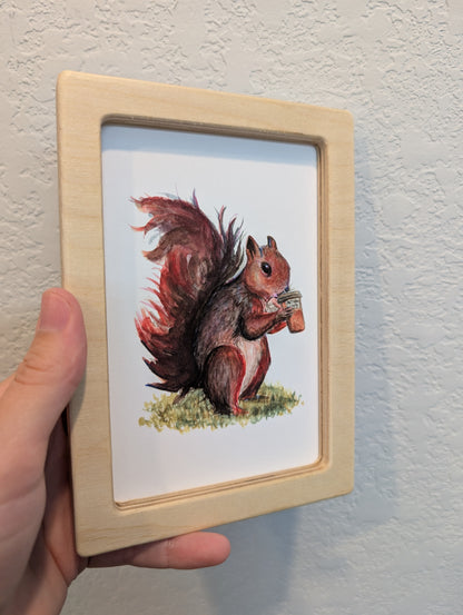 Squirrel Drinking Coffee Art Print - Solidframe Art by Lora Cavallin