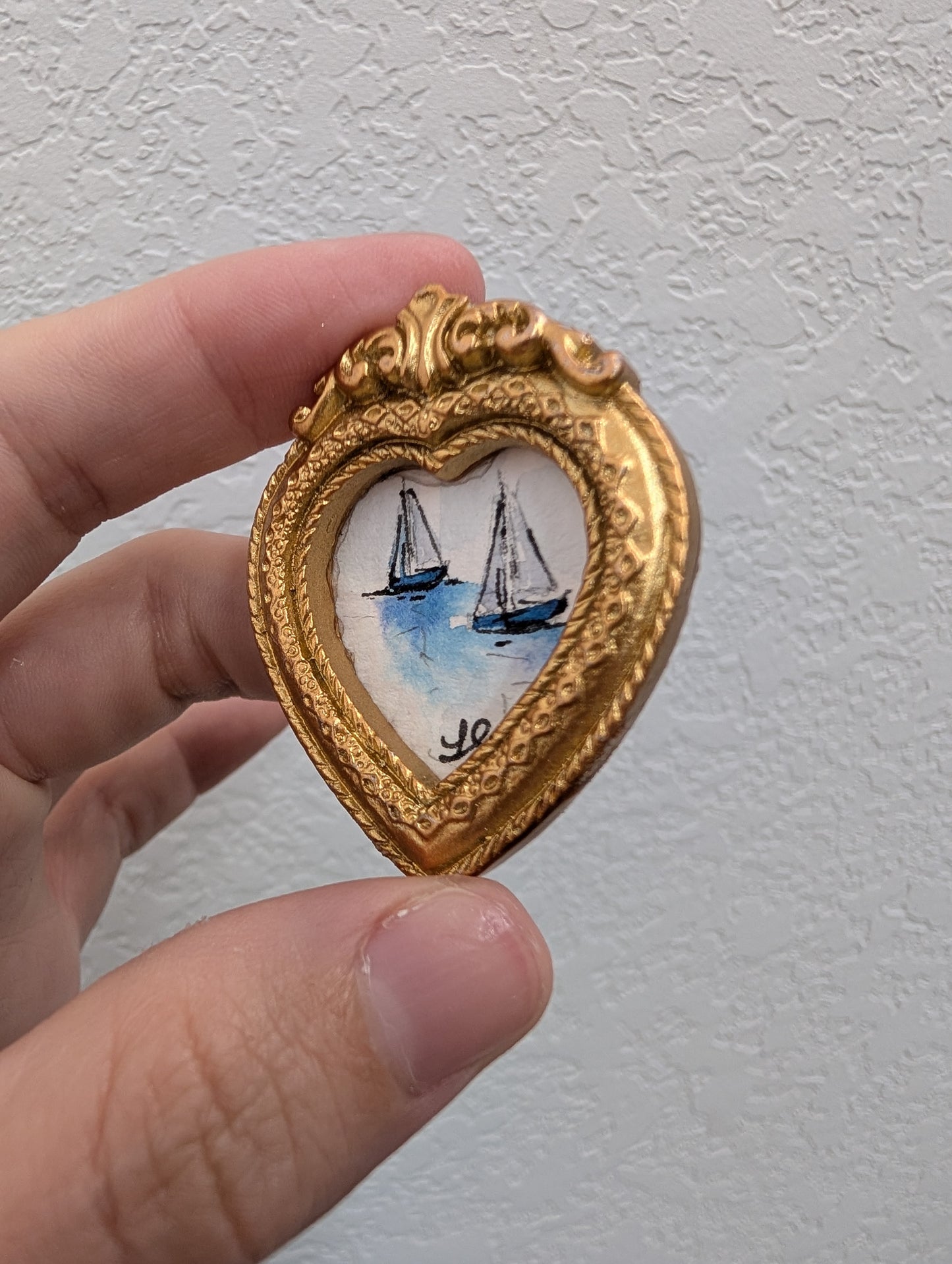 Mini Sailboat Painting - Original Watercolor Art by Lora Cavallin