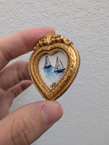 Mini Sailboat Painting - Original Watercolor Art by Lora Cavallin