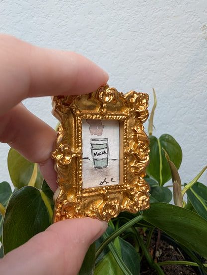 Mini Mocha Coffee Cup Painting - Original Watercolor Art by Lora Cavallin
