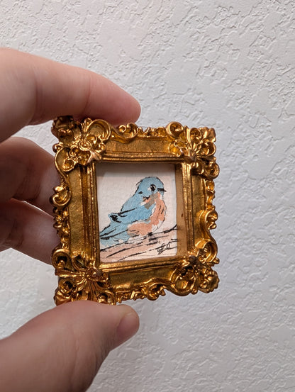 Mini Bluebird Painting - Original Watercolor Art by Lora Cavallin