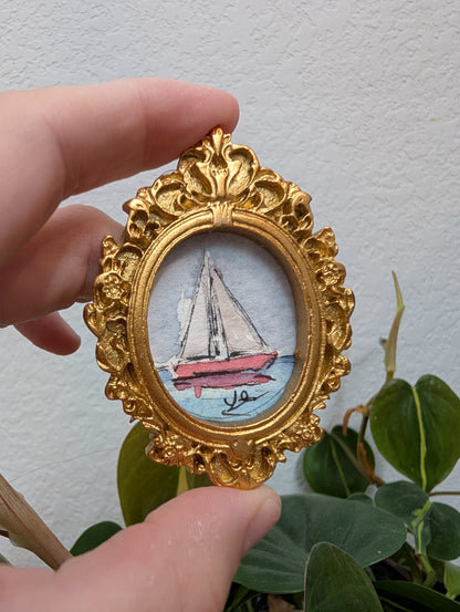 Mini Sailboat Painting - Original Watercolor Art by Lora Cavallin