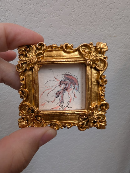 Mini Jellyfish Painting - Tiny Original Watercolor Art by Lora Cavallin