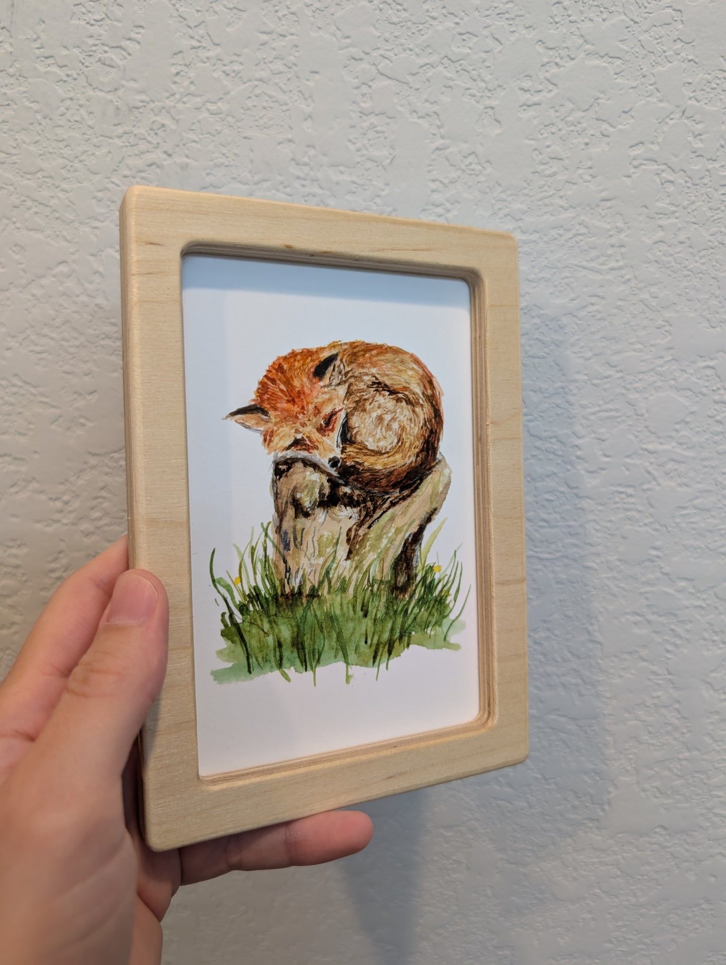 Fox on Tree Stump Art Print - Solidframe Art by Lora Cavallin