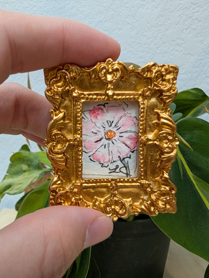 Mini Pink Flower Painting - Original Watercolor Art by Lora Cavallin