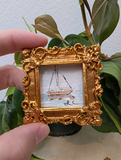 Mini Sailboat Painting - Original Watercolor Art by Lora Cavallin