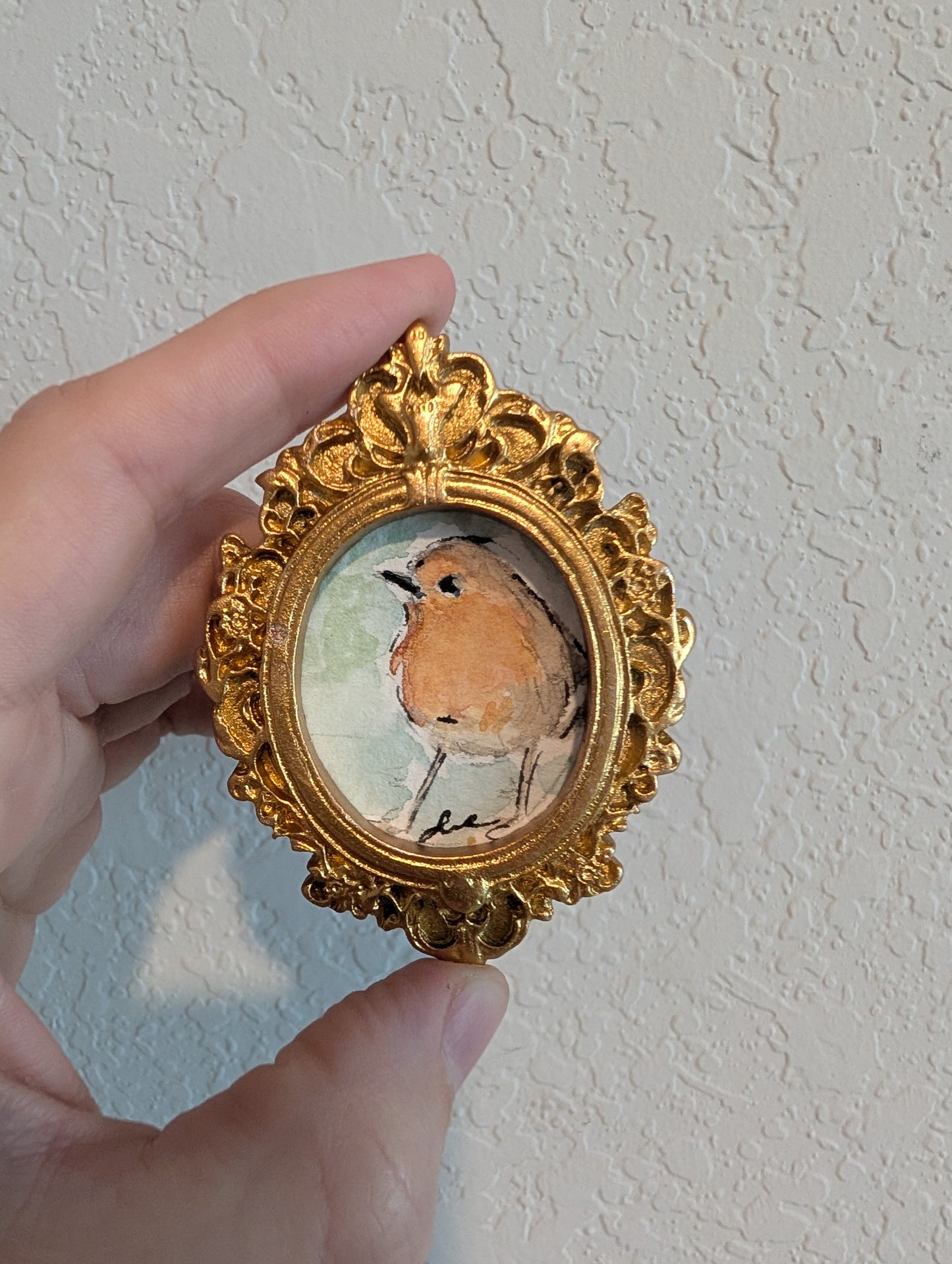 Mini Robin Bird Painting - Original Watercolor Art by Lora Cavallin