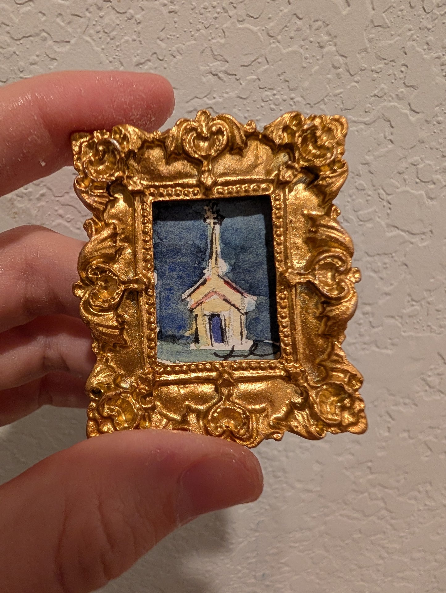 Mini Church Painting - Original Watercolor Art by Lora Cavallin