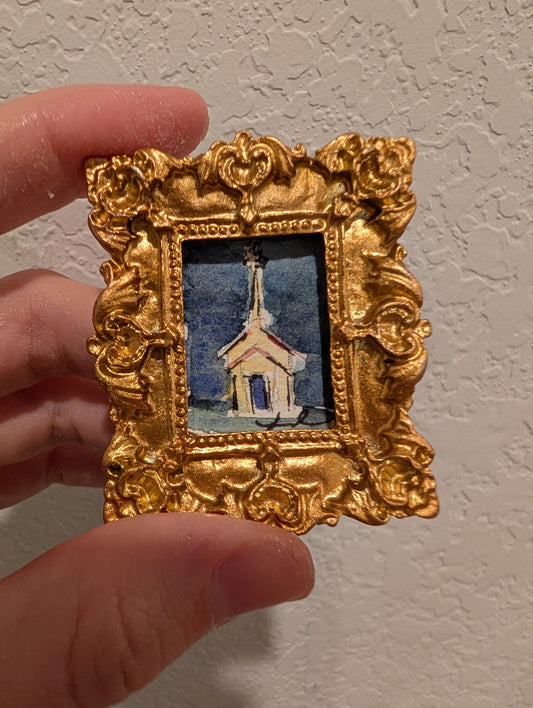 Mini Church Painting - Original Watercolor Art by Lora Cavallin