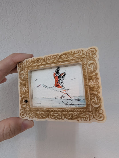 Mini Flying Flamingo Painting - Original Watercolor Art by Lora Cavallin