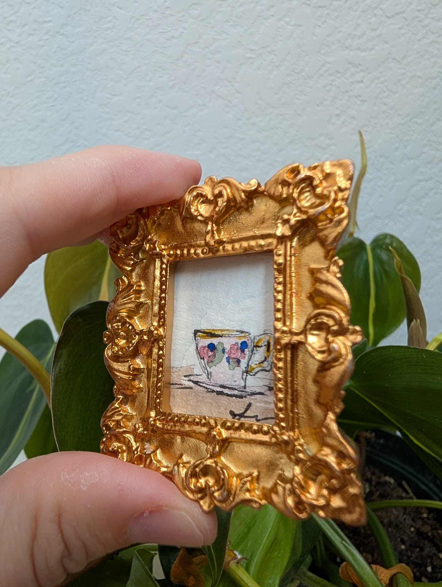 Mini Teacup Painting - Original Watercolor Art by Lora Cavallin
