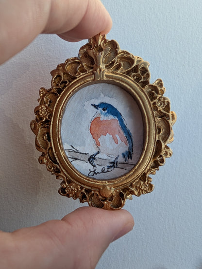 Mini Bluebird Painting - Original Watercolor Art by Lora Cavallin
