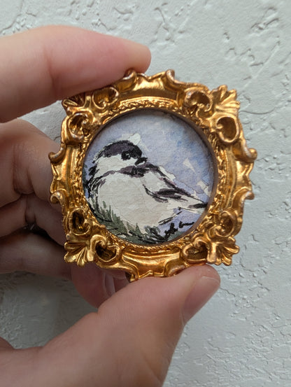 Mini Chickadee Bird Painting - Original Watercolor Art by Lora Cavallin