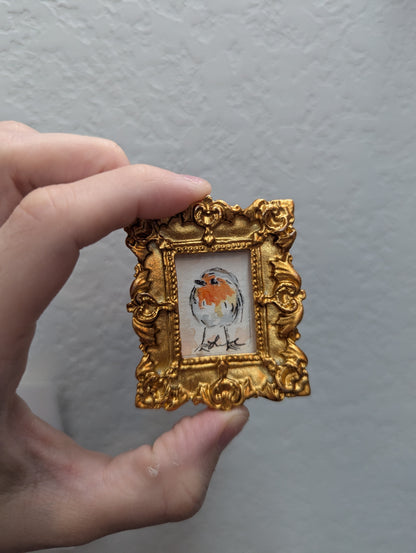 Mini Robin Bird Painting - Tiny Original Watercolor Art