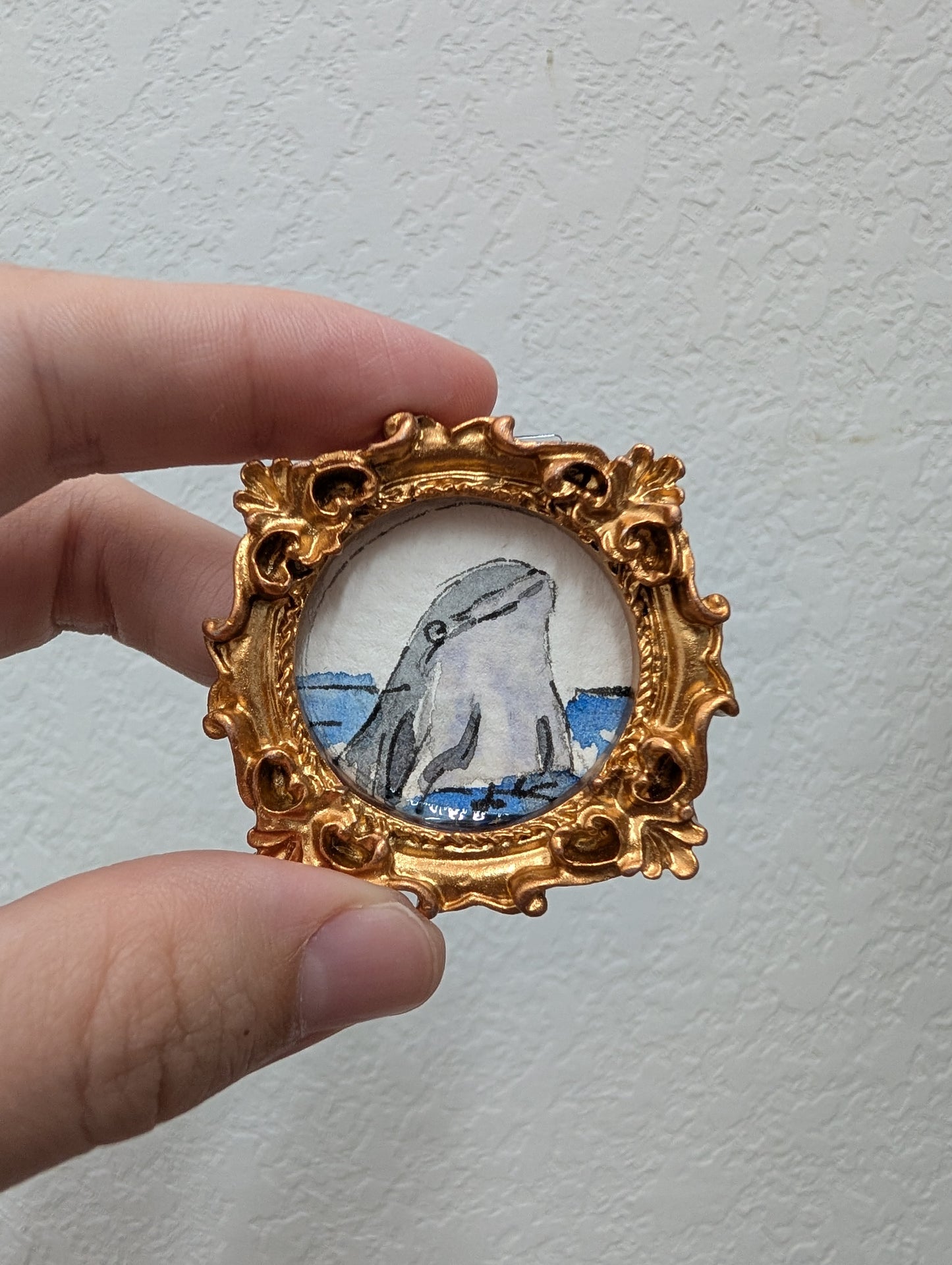 Mini Dolphin Painting - Tiny Original Watercolor Art by Lora Cavallin