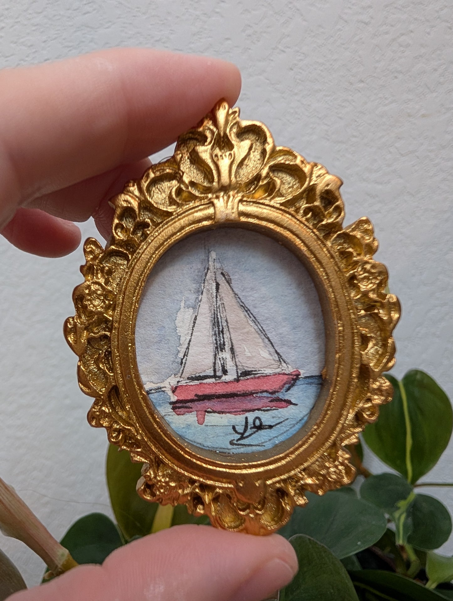 Mini Sailboat Painting - Original Watercolor Art by Lora Cavallin