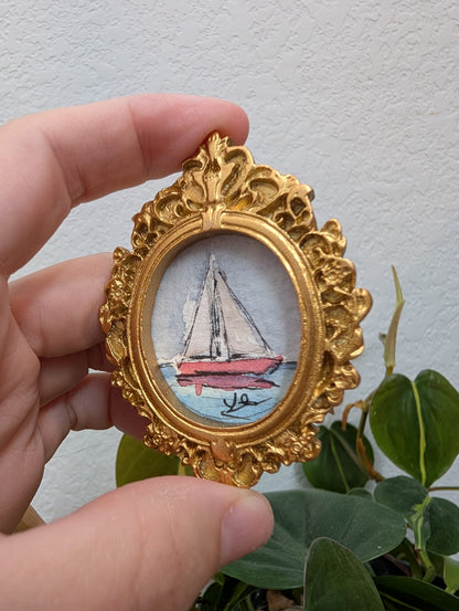 Mini Sailboat Painting - Original Watercolor Art by Lora Cavallin