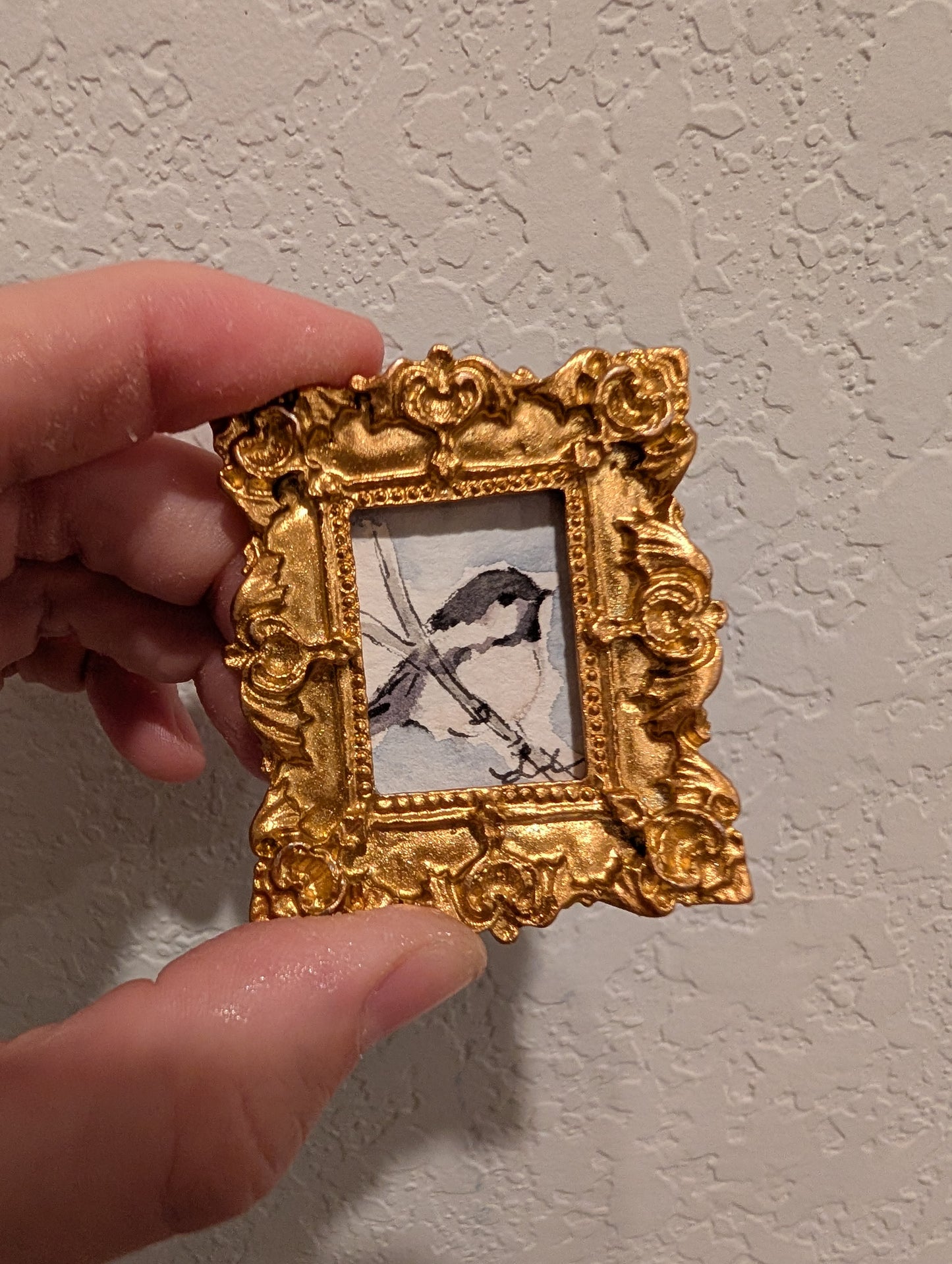 Mini Chickadee Bird Painting - Original Watercolor Art by Lora Cavallin