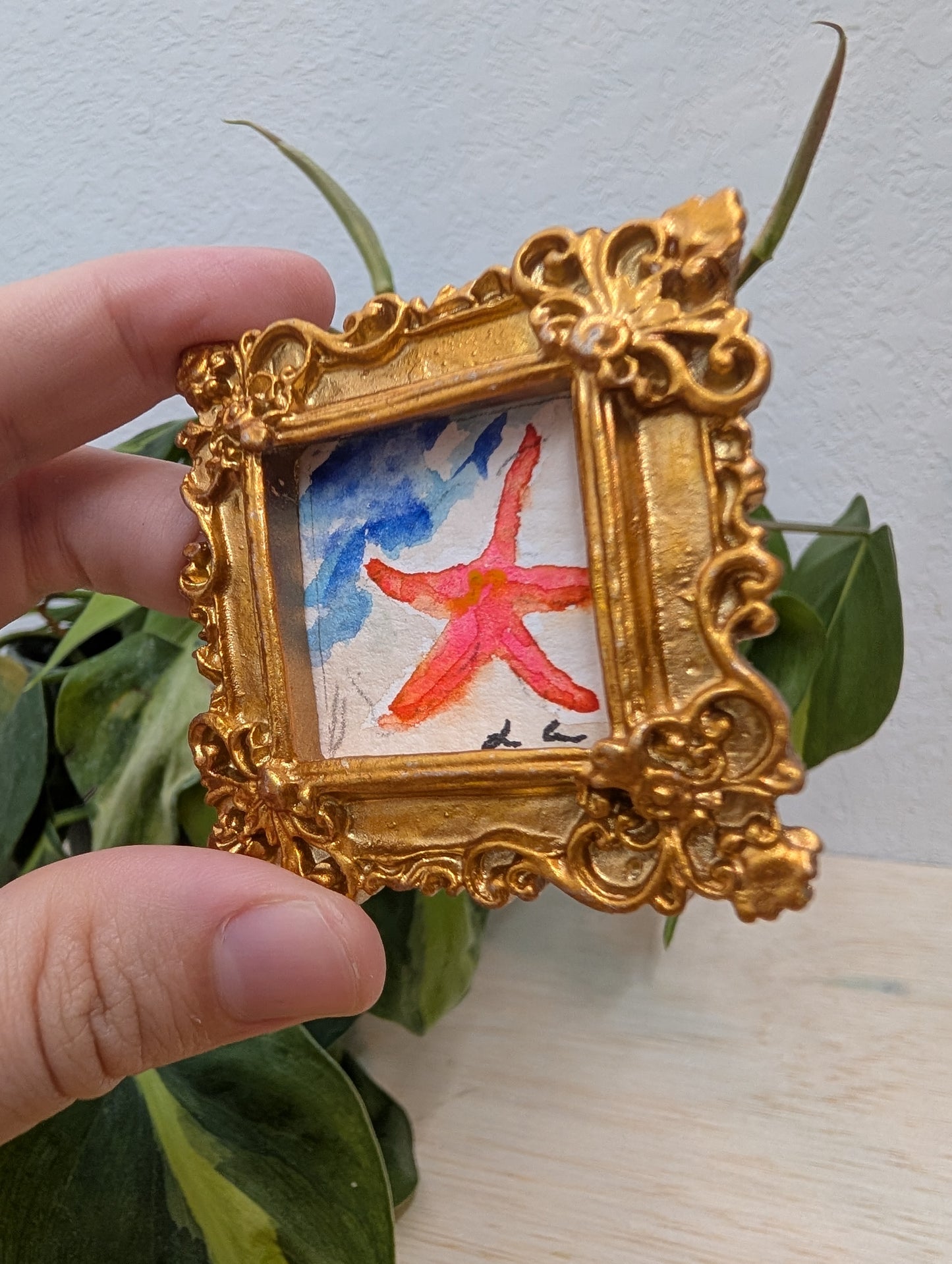 Mini Starfish Painting - Original Watercolor Art by Lora Cavallin