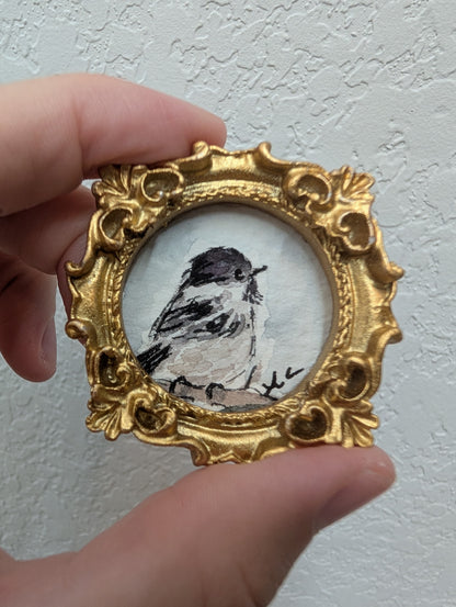 Mini Chickadee Bird Painting - Original Watercolor Art by Lora Cavallin