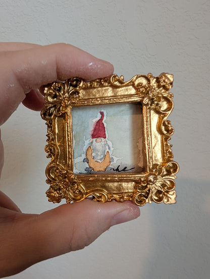 Mini Gnome Tomte Painting - Original Watercolor Art by Lora Cavallin