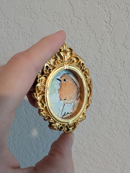 Mini Robin Bird Painting - Original Watercolor Art by Lora Cavallin