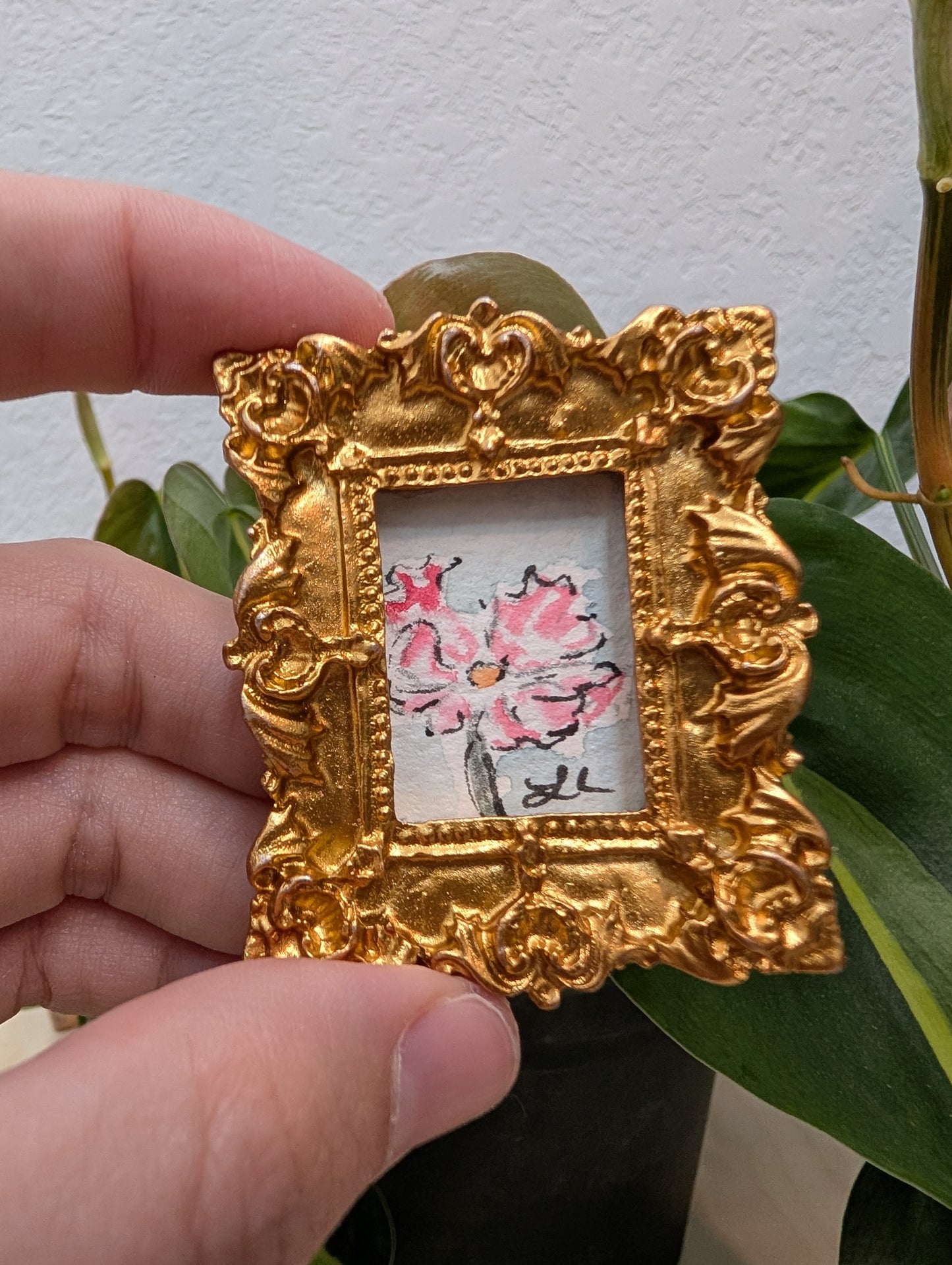 Mini Pink Flower Painting - Original Watercolor Art by Lora Cavallin