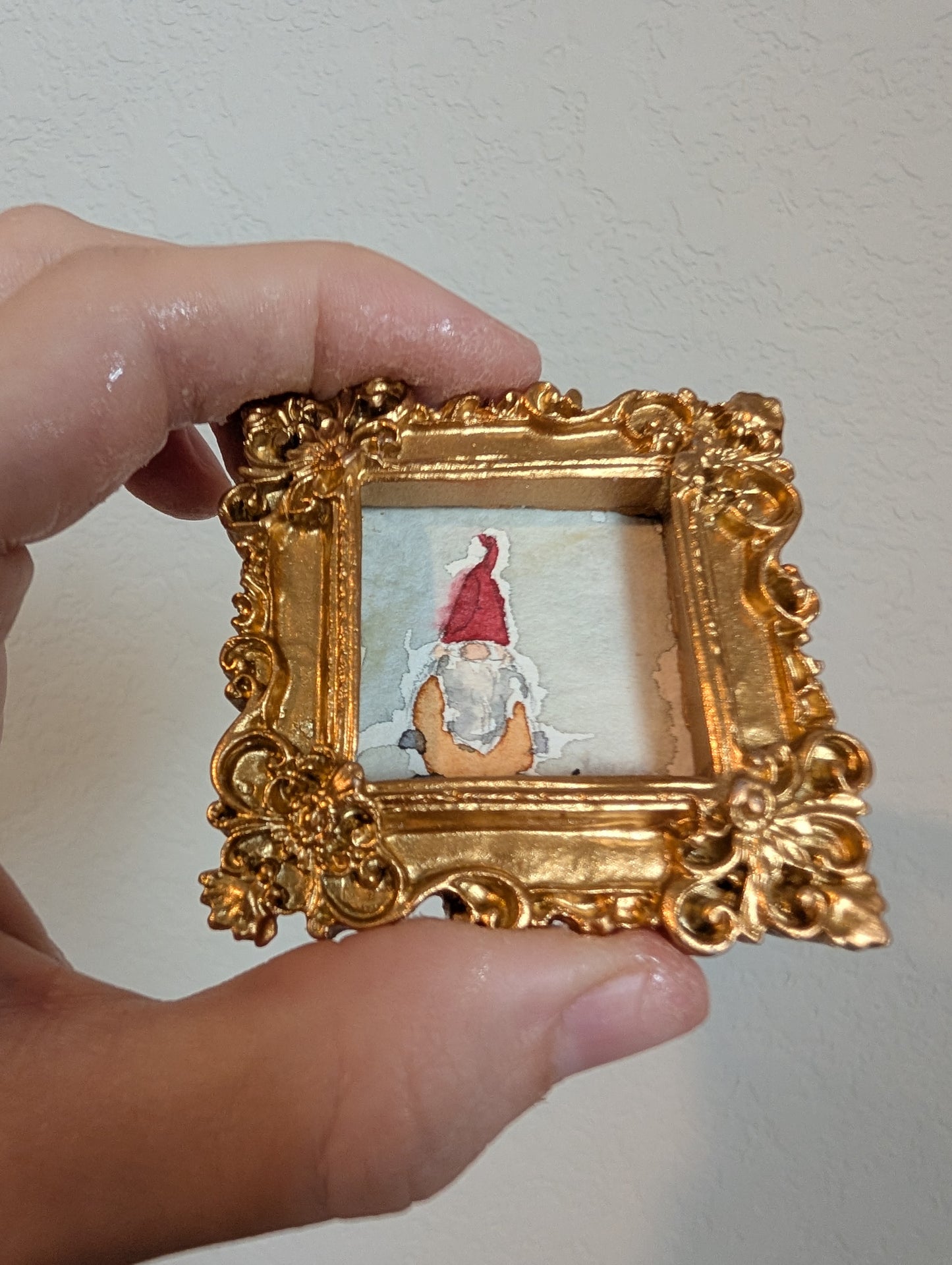 Mini Gnome Tomte Painting - Original Watercolor Art by Lora Cavallin