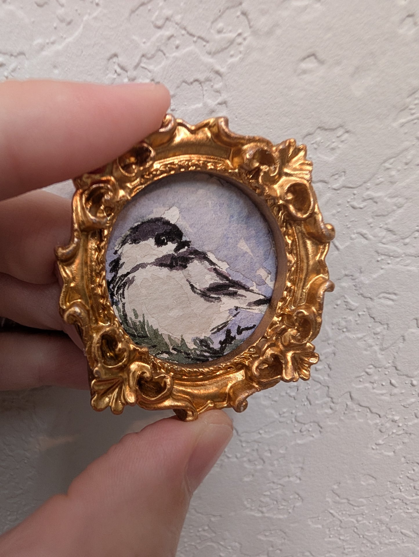 Mini Chickadee Bird Painting - Original Watercolor Art by Lora Cavallin