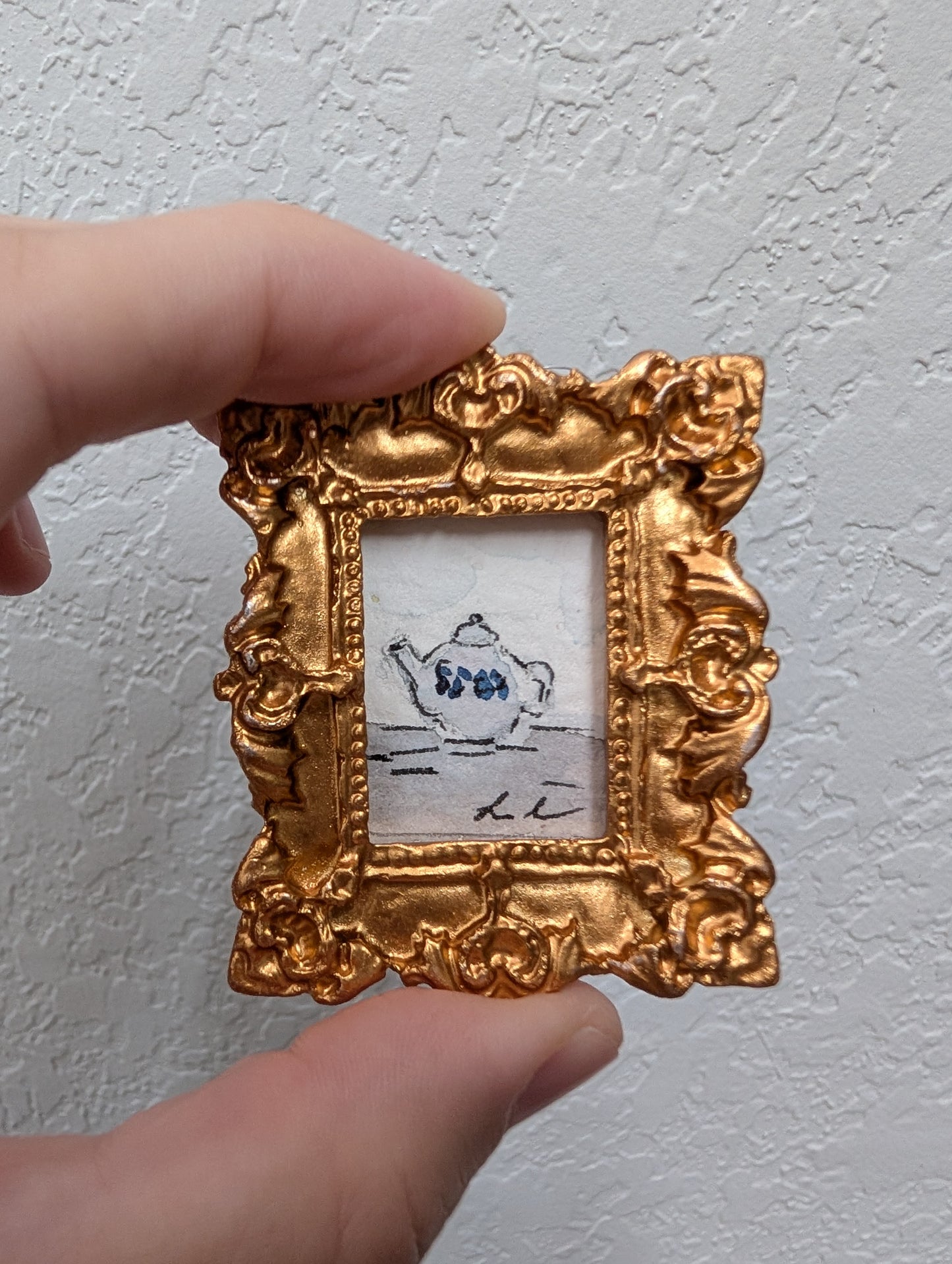 Mini Teapot Painting - Original Watercolor Art by Lora Cavallin