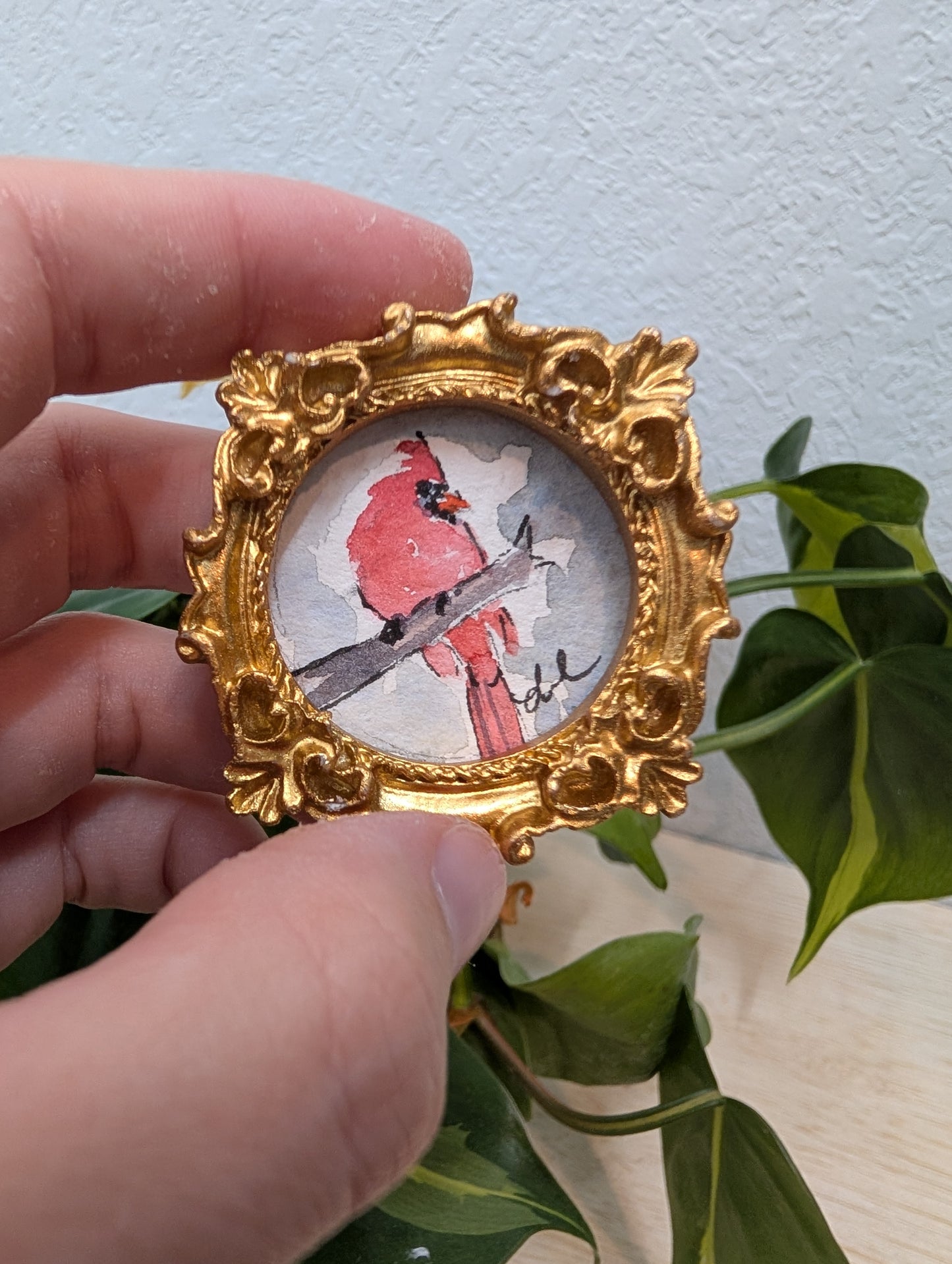 Mini Cardinal Painting - Original Watercolor Art by Lora Cavallin