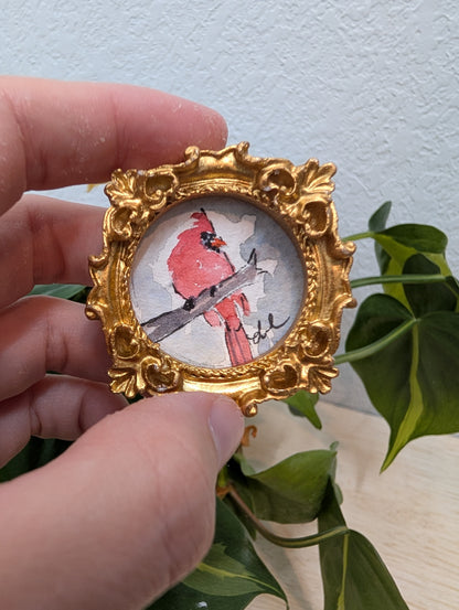 Mini Cardinal Painting - Original Watercolor Art by Lora Cavallin