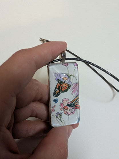 Butterfly and Flowers Pendant Necklace