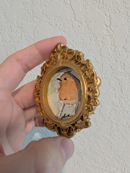 Mini Robin Bird Painting - Original Watercolor Art by Lora Cavallin