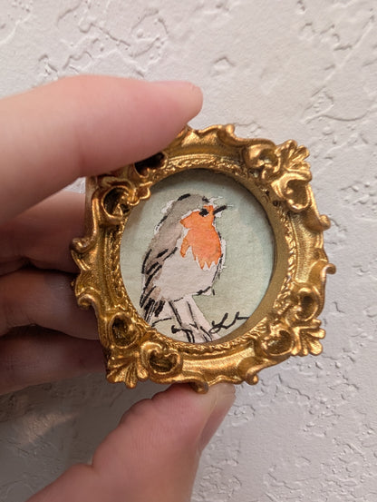 Mini Robin Bird Painting - Original Watercolor Art by Lora Cavallin