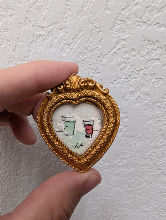 Mini Coffee Cups Painting - Original Watercolor Art by Lora Cavallin