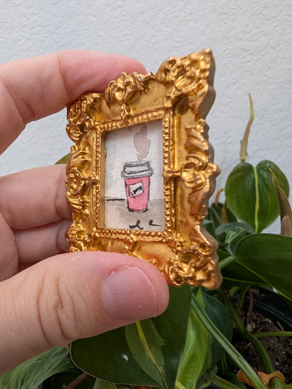Mini Pink Coffee Cup Painting - Original Watercolor Art by Lora Cavallin