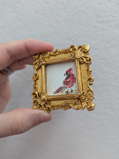 Mini Cardinal Bird Painting - Tiny Original Watercolor Art