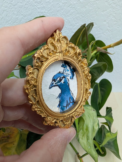 Mini Peacock Painting - Original Watercolor Art by Lora Cavallin