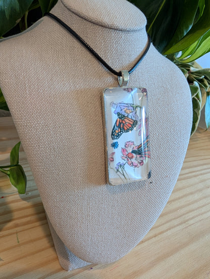 Butterfly and Flowers Pendant Necklace