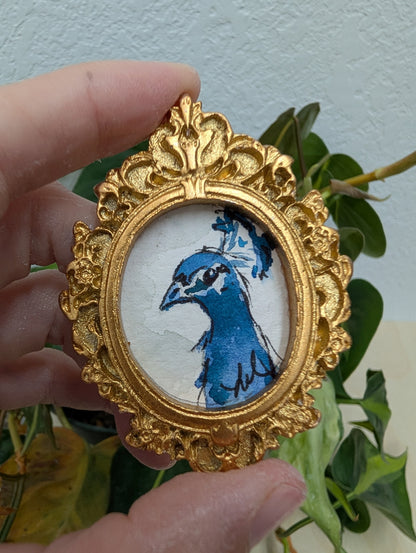 Mini Peacock Painting - Original Watercolor Art by Lora Cavallin