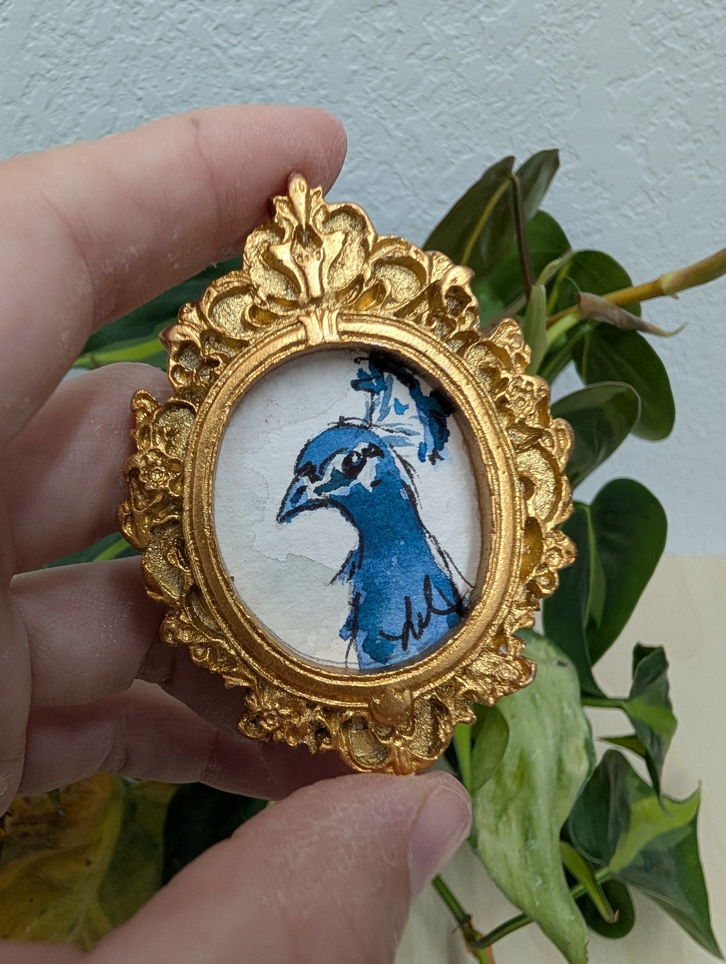 Mini Peacock Painting - Original Watercolor Art by Lora Cavallin