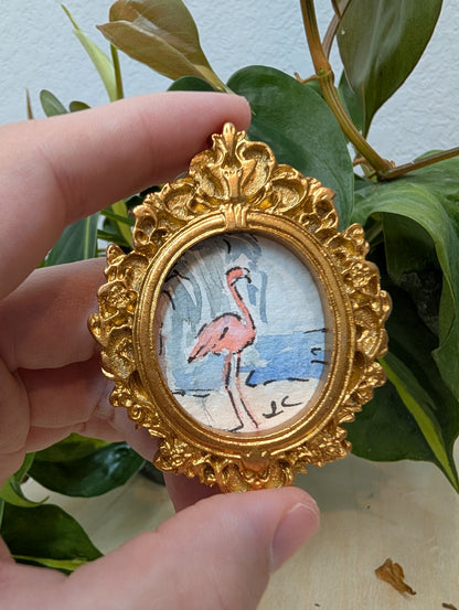 Mini Flamingo Painting - Original Watercolor Art by Lora Cavallin