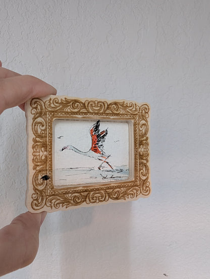 Mini Flying Flamingo Painting - Original Watercolor Art by Lora Cavallin